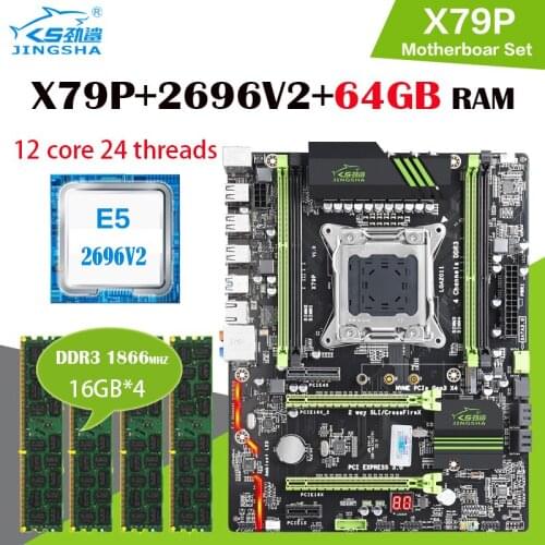 JINGSHA X79 Placa base con Xeon E5 2696 v2 4pcs x 16GB = 64GB 1866MHz DDR3 ECC REG memoria 14900 ATX USB3.0 SATA3 NVME M.2 SSD