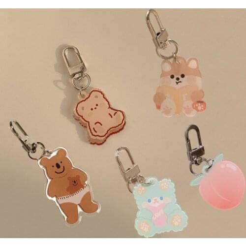 Kawaii Bear Peach Keychain For Airpods pro Case Cute Keyring For Airpods 2 Silicone Earphone Headphone Case Charms Accessories