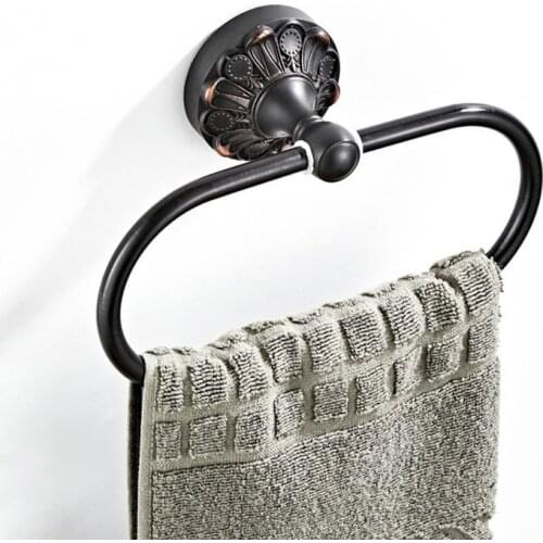 Bathroom Towel Ring Black Brass Retro Oil Rubbed Bronze Round Towel Holders for Kitchen Bathroom Hanger Strong Antique Creative