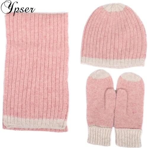 3Piece Hat Gloves Scarf Set Children Winter Scarf Wool Shawl Skullies Beanies Knitted Warm Caps Gloves For Girls Boys Ypser