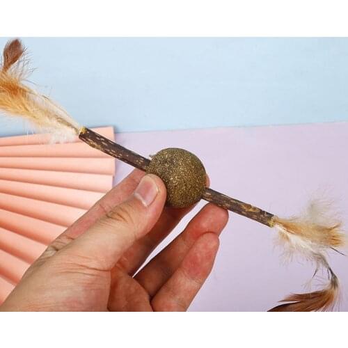 Legendog Cat Molar Stick Natural Funny Cat Chew Toy Cat Silvervine Stick With Catnip Ball Fake Feather Decor Catnip Toy