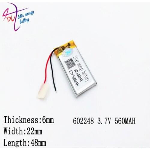 3.7V 560mAh 602248 Lithium Polymer Li-Po Rechargeable li ion Battery For Mp3 MP4 MP5 GPS Vedio Game toys