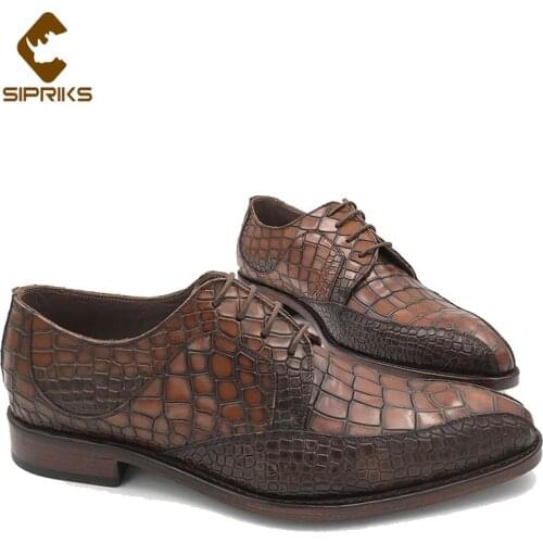 Sipriks Luxury Mens Goodyear Welted Shoes Billionaire Pointed Casual Shoes Printed Crocodile Shoes Blake Leisure Belgian Stitch