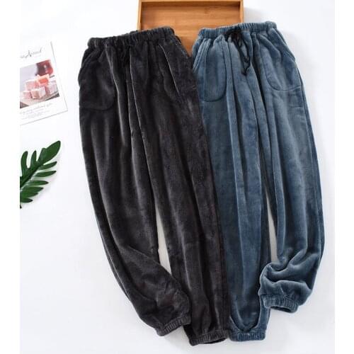 2020 Autumn Winter Long pants Warm Flannel Mens solid Pajama Thick Men Sleepwear Coral Fleece Sleep Lounge Pajamas Clothing