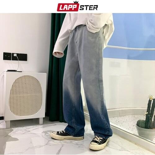 LAPPSTER Men Baggy Y2k Harajuku Jeans Pants 2021 Mens Wide Leg Patchwork Streetwear Jeans Man Kpop Vintage Black Jeans Pants 2XL
