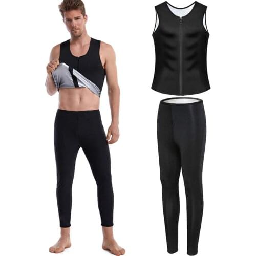 Men Silver Polymer Sweat Sauna Shaper Zip Vest Body Shaper Waist Trainer Slimming Long Pants Compression Shapewear Corset Suits
