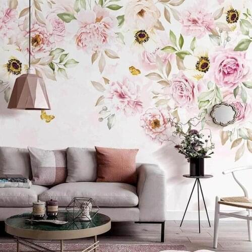 Custom Mural Wallpaper Nordic Ins Hand-painted Romantic Floral Wall Painting Living Room Bedroom Background Wall Papel De Parede