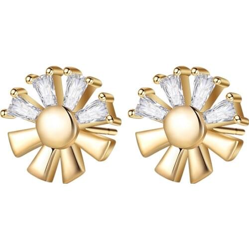New Fashion Flower Stud Earrings for Women Gold Silver Color Plated CZ Cubic Zirconia Small Earrings Wedding Party Charm Jewelry