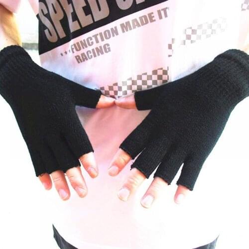 Unisex Men Winter Solid Color Fingerless Half Fingers Warm Knit Magic Gloves Mittens Multicolor Black White Pink Green 17 Cm