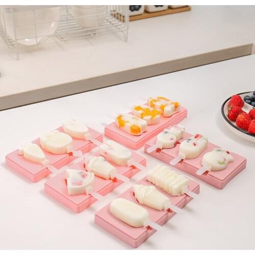 Cute Silicone Ice Cream Mold Popsicle Molds DIY Homemade Ice Cream Maker Mould with Lid and 3 Plastic Sticks