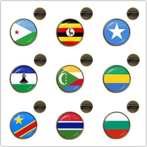 Djibouti,Uganda,Gambia,Congo,Gabon,Comoros,Lesotho,Somalia,Bulgaria National Flag Glass Cabochon Brooches Collar Pins For Gift