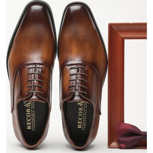 Lace-Up Men Oxfords Shoes Formal Casual Business Genuine Leather Three-Joint Size 39-44