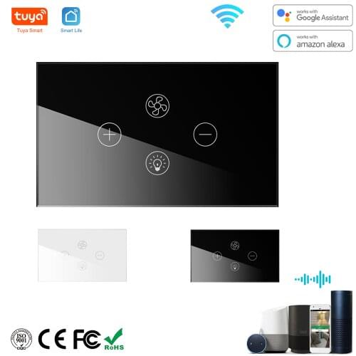 Tuya Smart Fan Light Switch US for Smart Home App Remote Control WiFi Switch with 5 Level Speed work with by Alexa Google Home