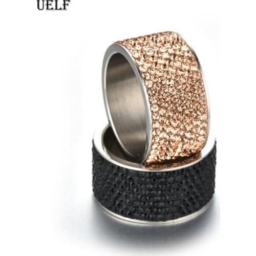 Uelf 8 Rows Stylish Punk AAA Zircon Rings Stainless Steel for Men Women Rings Charm Jewelry Wedding Jewelry 2019