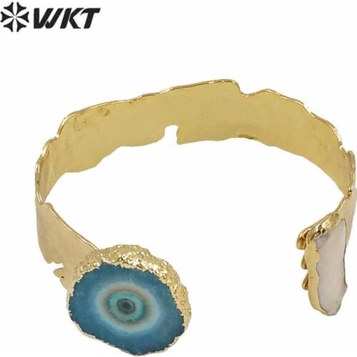 WT-B569 Wholesale 10pcs Stalactite Quartz And Pearl Bangle Women Jewelry Stone Cuff Bangle Irregular Size As Birthday Gifts
