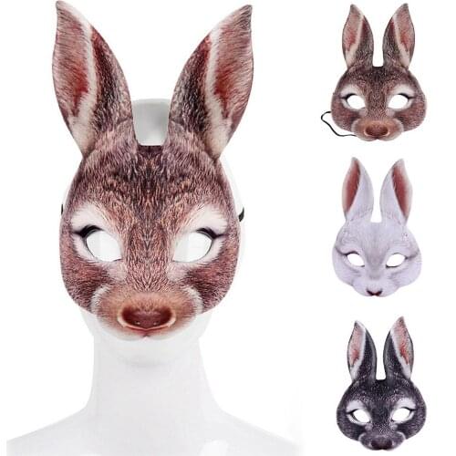 Funny Halloween Christmas Carnivals Cosplay Mask Costume Rabbit Head Half Face Solid Color Mask For Mardi Gras Night Club Etc