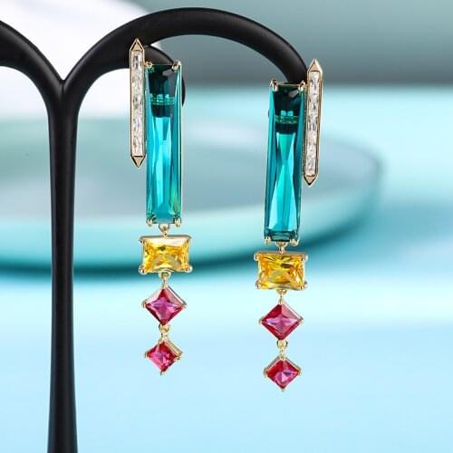 EYER 2021 fashion jewelry exquisite Charm Geometric Asymmetrical Drop Long Earrings For Women Birthday Party Jewelry Gift