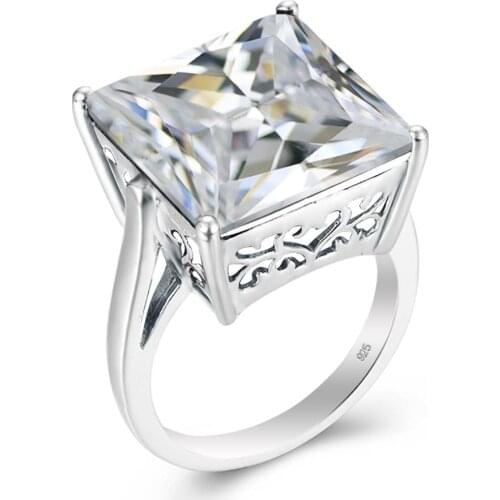 Szjinao Real 925 Sterling Silver Diamond Rings For Women Neo-Gothic Wedding Ring Square Gemstones Fine Jewelry Designer Engrave