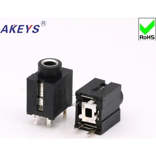 10pcs Audio socket interface 3.5MM caliber PJ-395A inner copper sleeve 5 feet vertical straight insert welding plate type