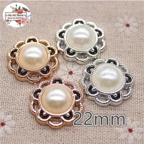 20pcs/lot 22mm pearl flower flatback plastic button bead for DIY wedding scrapbook decoration craft