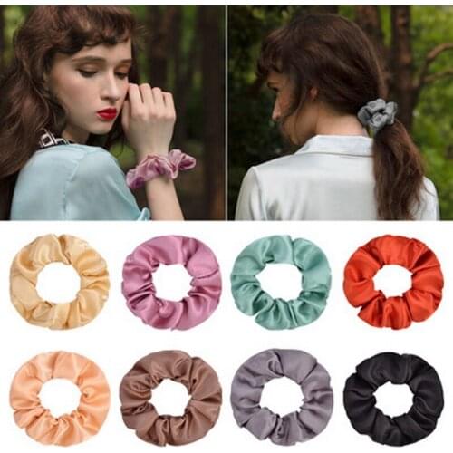 2021New Women Silk Scrunchies Ring Solid Color Elastic Hair Bands Lady Ruban Satin Hairbands Crunchy Hair Tie Girl Accessory