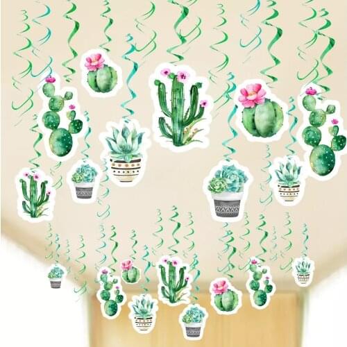 30Pcs Cactus Hanging Swirls Decoration Ceiling Whirls For Hawaiian Tropical Party Kids Birthday Baby Shower Wedding Decoration