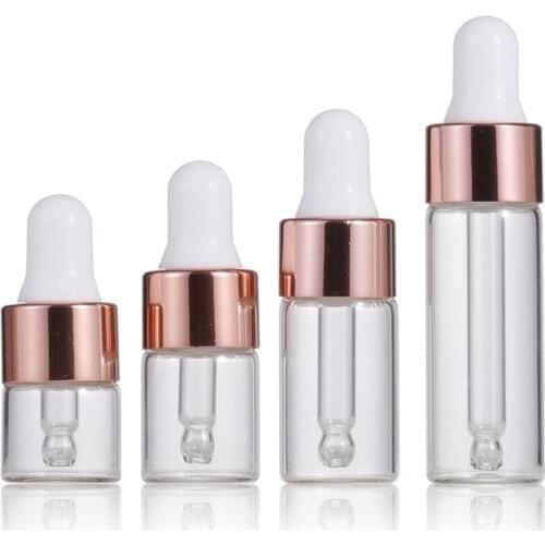 360pcs/lot Wholesale 1ml 2ml 3ml 5ml Mini Clear Glass Dropper Bottle Small Rose Gold Color Dropper Essential Oil Vial Sample