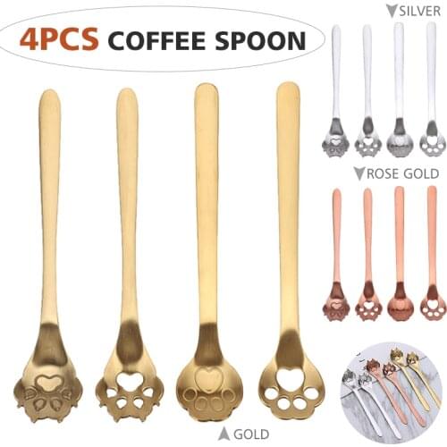 4pcs/set Cat Claw Pet Claw Head Scoops Stainless Steel Coffee Tea Spoons Stirring Mixing Spoon Tool Coffeeware Teaware