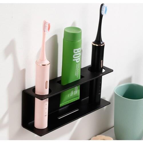 Toothbrush Holder Wall Mounted Space Aluminum Self-Adhesive Electric Toothbrushes Holder and Toothpaste for Bathroom Washroom