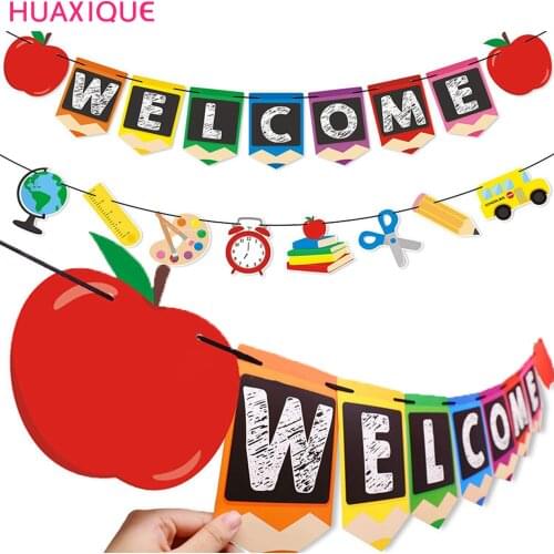 Brithday Banner WELCOME Hanger Banner Flag Classroom Decor Paper Garland Door Sign for Baby Shower Kid Party Decor Homecoming