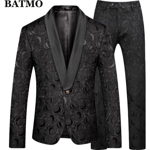 BATMO 2020 new arrival high quality fashion Jacquard rose suits men,mens wedding dress suits,plus-size 86600