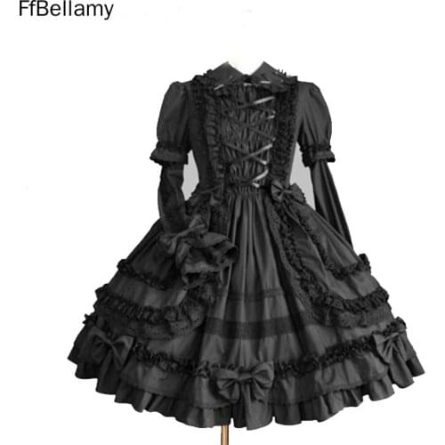 Black Gothic Lolita Dress / Womens Dress Cosplay Punk Lolita Dress Satin Long Sleeve Knee Length Product Details
