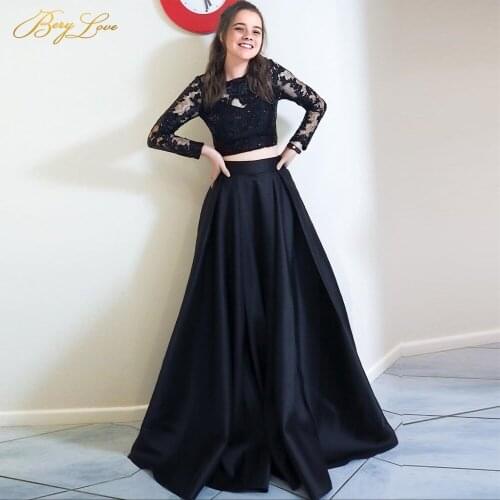 Black Long Sleeve Homecoming Dresses Lace Beaded Two Pieces Formal Evening Dress Elegant Prom Gown Graduation vestidos de
