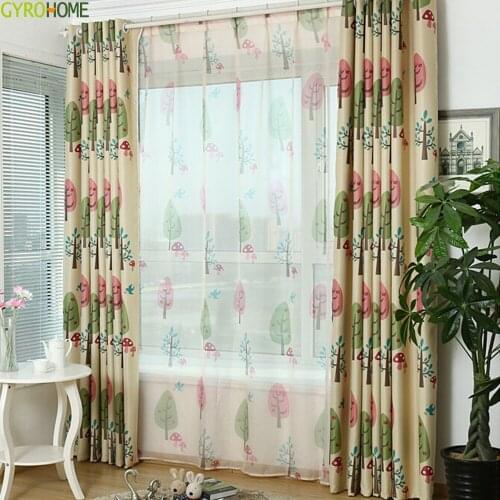 Children Curtains for Living Room Happy Tree Pattern Voile kids Bedroom