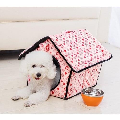 Pink or Blue Plaid Roof Pet House Dog Beds For Small Dogs Kennel Pet House Pet Beds Cat Nest