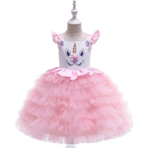 Elegant Girls Unicorn Dress Wedding Evening Party Dresses Kids Beaded Cake Dresses For Girls Princess Dress Teenage Vestidos