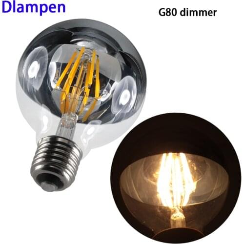 G80 E27 6W dimmer led filament cob bulb light 110v 220v dimming Globe Edison Silver Top Mirror Shadowless Lamp home lighting