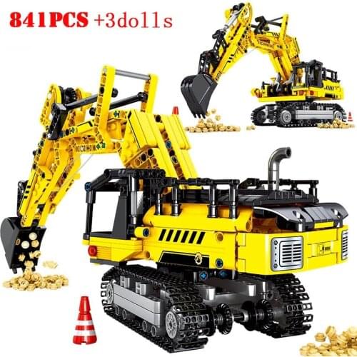 City Construction Bulldozer Crane Truck Building Blocks Excavator Roller Vehicle Technical Engineering Bricks Toys For Children