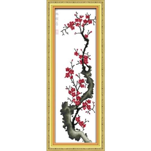 Joy Sunday Red Plum Announcing Spring Come Cross Stitch Embroidery Needlework 11&14CT Cross Stitch on Canvas Chinese Embroidery