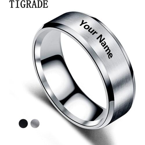 Tigrade Unique Rings Titanium 8mm Name date Writing Engraved With Your Name Texts Signature Handwriting Men Women Unisex Rings