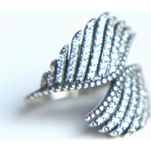 Hot selling Rings European style 925 sterling silver micro cz feather shape micro pave cz ring