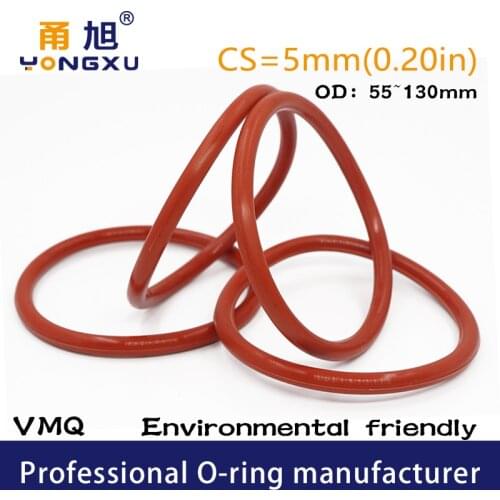 Red Silicon O-ring Silicone/VMQ CS5mm Thickness OD55/70/130*5mm O ring Seal Rubber Rings Sealing Strip Gasket Sanitary Washer
