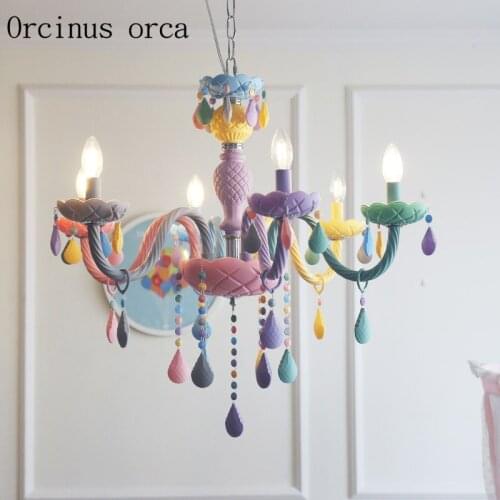 Creative cartoon color crystal chandelier childrens room Princess bedroom girl bedroom restaurant American LED chandeliers