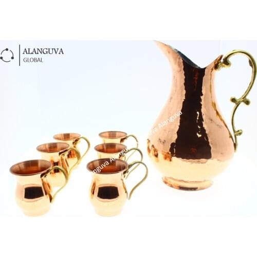 1.2 Ml Forged Copper Pitcher And Copper small mug Set 6 Pcs Copper FREE SHIPPING