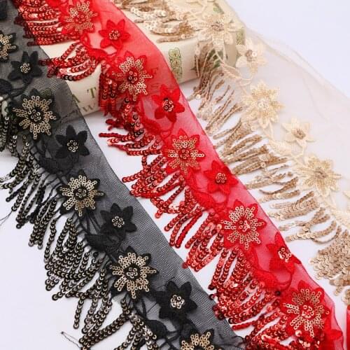 16Yards Black Red National Sequined Fringe Lace Trim Ribbon DIY Sewing Stage Clothing Accessories DIY Jewelry Paillette Tassel