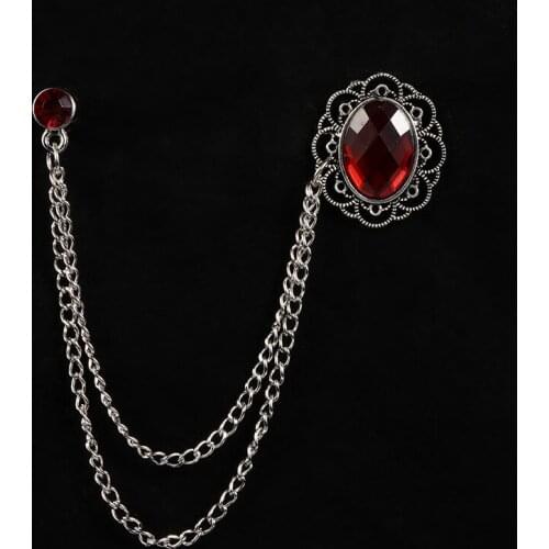 Fashion Metal Rhinestones Brooches Men Suit Shirt Tassel Chain Lapel Pin Luxulry Clothing Wedding Jewelry Accessories