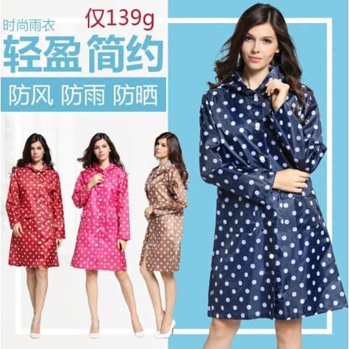 Fashion raincoat Women Waterproof Windproof Hooded Cover Dot Pockets Knee Length rain cover long raincoat women
