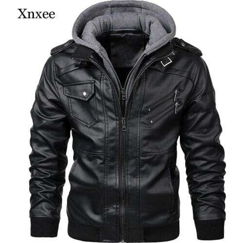 Mens Autumn and Winter New Leather Jacket Motorcycle Leather Jacket Pu Hooded Jacket Warm Pu Baseball Jacket European Size Jack