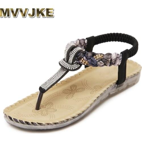 MVVJKE Women Shoes 2018 New Summer Fashion Women Sandals Rhinestone Flats With Leisure Beach Shoes Big Size 35-42