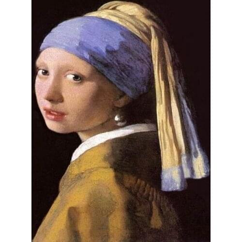 Embroidery Girl with a Pearl Earring Cross Stitch Kit for Beginners with 14CT Aida Counted Canvas & Free Shipping for Home Decor